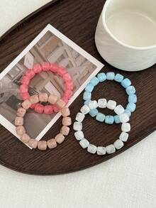 4pcs/9pcs Bohemian Style Geometric Asymmetrical Square Solid Color Acrylic Beaded Bracelet Set, Elegant & Glamorous, Suitable For Daily Casual, Party, Street Photography, Vacation Travel, Versatile Jewelry Bracelet Set Gift For Women - Bracelet Set - View 10
