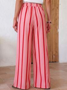 Women's Casual Striped Straight Loose Pants For Summer, Suitable For Daily Wear & Vacation - Pink - View 2