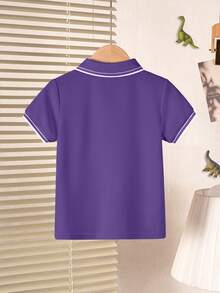 Young Boy Casual Contrast Trim Short Sleeve Polo Shirt, Summer - Purple - View 2