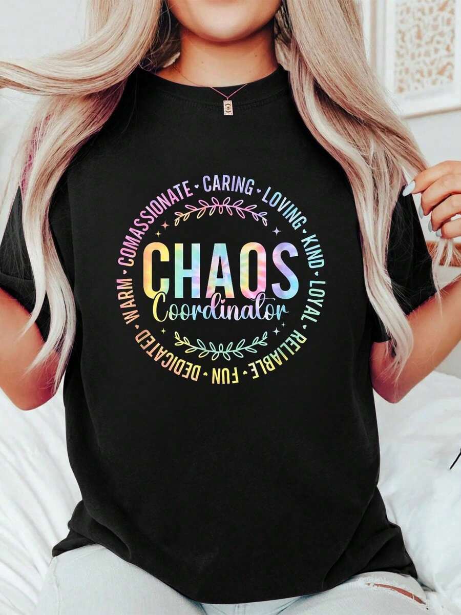 Camiseta para mujer con diseño divertido, satírico y humorístico, 100% algodón puro, transpirable y cómoda, de manga corta y cuello redondo. - Negro - Ver 1