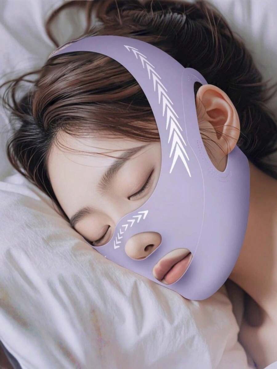 360° V型臉部繃帶,可調節設計,可重複使用,睡眠護膚配件,無縫貼合設計 - 紫色 - 查看 1