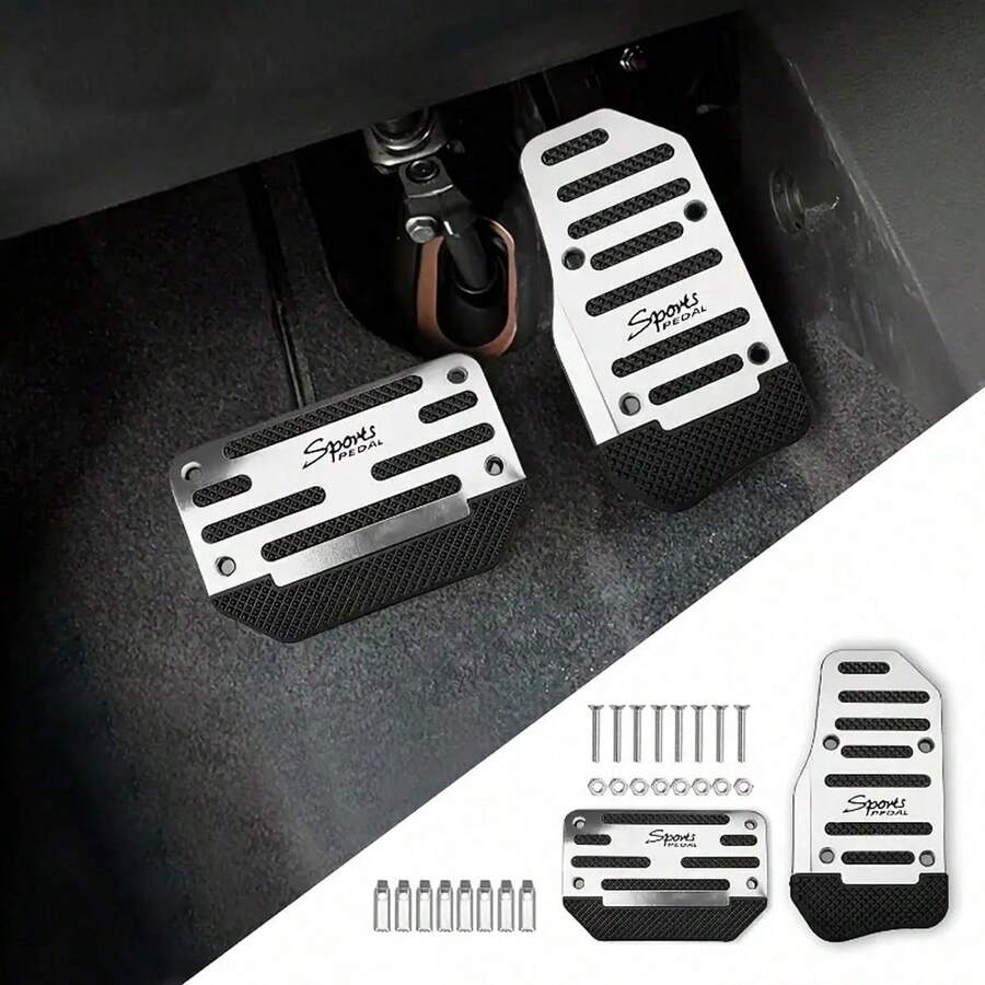 2 Sets Non-Slip Car Pedal Set - Alloy Brake, Accelerator, Clutch Pedals - Suitable For Sedan, SUV, ATV - Automatic Transmission Replacement Kit, Non-Slip Rubber Foot Pads, Durable Foot Pedals|Ergonomic Foot Pedals|Durable Foot Pedals New Year Model - A - View 1