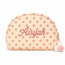 (Embroidered Custom) 1PC New Striped Shell Toiletry Bag, Fresh Macaron Color Palette, With Zipper And Personalized Custom Makeup Bag, Portable Toiletry Storage Bag For Travel, Random Color Pom Pom Design, Cute Gift For Family, Friends, Birthday, Holiday Essential - Multicolor - View 7