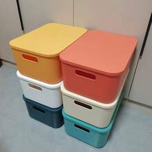 1pc Solid Color Multi-Function Storage Box With Lid, Suitable For Office, Home And Bathroom Organization, Snack Toy Supplies Storage Box - Multicolor - View 3