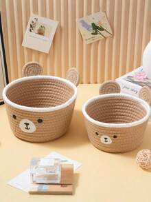 1/2PCS Large Capacity Multipurpose Organizer For Cosmetics Makeup Small Items Cartoon Cute Hand Painted Pattern Desktop Storage Basket Living Room Bedroom Back To School Gift Home Decor Storage Solution Tidy Up - Multicolor - View 1