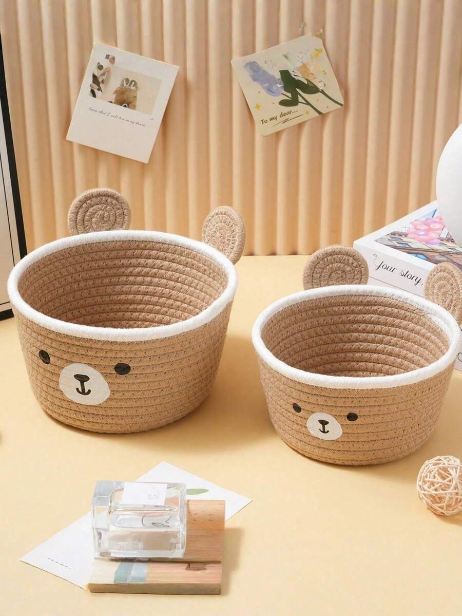 1/2PCS Large Capacity Multipurpose Organizer For Cosmetics Makeup Small Items Cartoon Cute Hand Painted Pattern Desktop Storage Basket Living Room Bedroom Back To School Gift Home Decor Storage Solution Tidy Up - Multicolor - View 1
