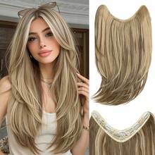 HEYPINK Women's V-Shaped Clip-In Hair Extension 18 Inch Single Piece Synthetic Straight Hair 5 Clips Full Hair Piece Dark Chocolate, Halloween - Dark Brown - View 10