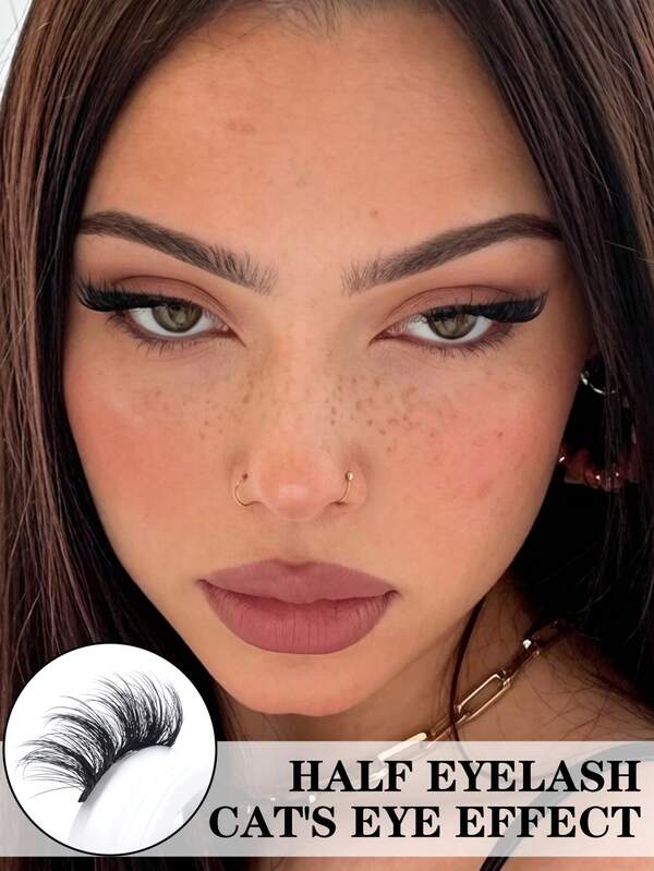 10 Pairs Black Stem Cat Eye False Eyelashes, Short Soft 3D Mink Lashes, Natural Makeup Strip Lashes, Eyelashes, False Eyelashes, Half Eye False Eyelashes