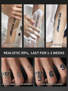 1 Stück Herren Tattoo Temporäre Tattoos Semi Permanente Tattoo Nummer Y2K Wasserdicht Schweißfest Hält 1-2 Wochen Realistisch Kräutersaft Reibungsfest Nicht Reflektierend Schwarz Für Frauen Und Männer Tattoo Aufkleber Für Arm, Brust, Bein, Bauch, Taille - KJ - Übersicht 4