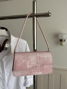 Fashionable Denim Texture Solid Color Asymmetrical Flap Retro Minimalist Elegant Shoulder Bag - Pink - View 5