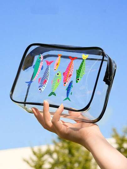 PVC Transparent Makeup Bag, Cute Fish Pattern, Ocean Theme Large Capacity Transparent Makeup Bag, Travel Toiletry Bag, Lightweight Sun Protection Storage Bag, Suitable For Swimming, Beach, Diving And Summer Vacation, Student Back To School, Unique Birthday Gift, Holiday Gift, Party Gift, Vacation Gift, Wedding Gift, Back To School Gift