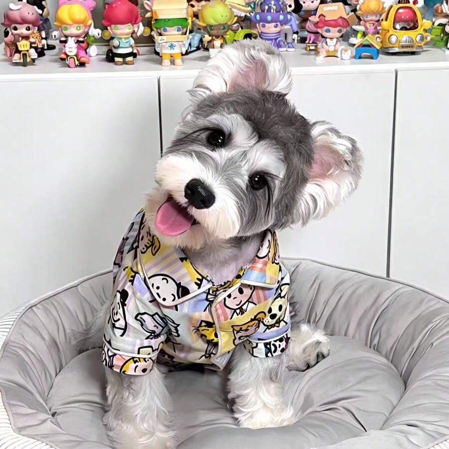 Pet Cartoon Colorful Pattern INS Style Home Wear Pet Pajamas Japanese Style Cute Casual Breathable - Baby Blue - View 1