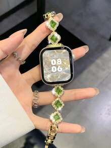 Huastonband 女款金色手鍊錶帶，適用於 ，時尚鑽石鑲嵌花卉設計金屬不鏽鋼腕帶，相容 38/40/41/42/44/45/46/49mm 系列 Ultra/SE/S11/S10/S9/S8/S7/S6/S5/S4/S3，優雅夏季女款珠寶金色海灘配件 - 金色 - 查看 7