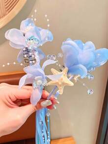 2件組藍色海洋海星花朵髮箍，甜美流蘇髮飾，適合女孩海灘派對 - 彩色 - 查看 2