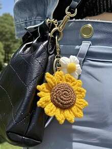 1pc Sunflower Crochet Handmade Bag Charm Car Ornament Student Backpack Pendant Accessory - Multicolor - View 2