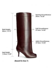 Women's Knee High Boots Square Toe Stiletto Heel Wide Calf Slouchy Boot  Fashion Comfort  Long Tall Boots Fashion Women Shoes - 酒紅色 - 查看 2
