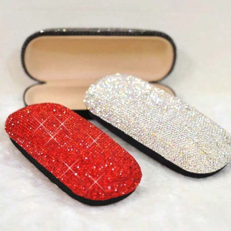 1pc Luxury Rhinestone Glasses Case, Unisex Fashionable Pressure-Resistant Minimalist Personalized Eyeglass Box, Vintage Glasses Case, Convenient For Travel And Carrying, Glasses Storage, Suitable For Fashion Glasses, Fashion Glasses, Prescription Glasses, Reading Glasses, Decorative Glasses, Etc. - View 1