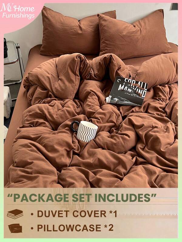 3pcs Orange Bedding Set, 1 Duvet Cover And 2 Pillowcases, Comfortable Soft Home Textiles, Skin-Friendly, Multiple Colors Available, Dorm Bedding For Boys And Girls, Simple Stylish Home Decor, Soft Comfortable Bedroom Bedding, Fashionable Set, Machine Washable Without Filling