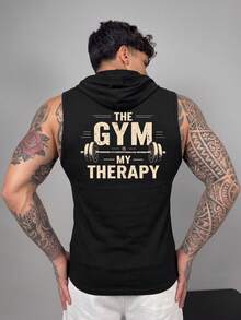 ZYNTH BALENO Men's Fashionable "GYM" Print Sleeveless Hoodie T-Shirt, Suitable For Daily Wear And All Seasons Sports - Black - View 5