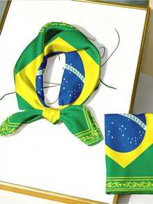 1pc Brazil Flag Pattern 35 Inch Casual Fashion Square Scarf Headscarf Brazil Theme Fashion Accessory - Multicolor - View 3