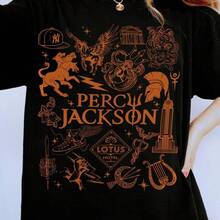 Camiseta con diseño de dibujos de  y los Olympianos, Camiseta con símbolo de la mitología del dios griego, Camp Half - Negro - Ver 1