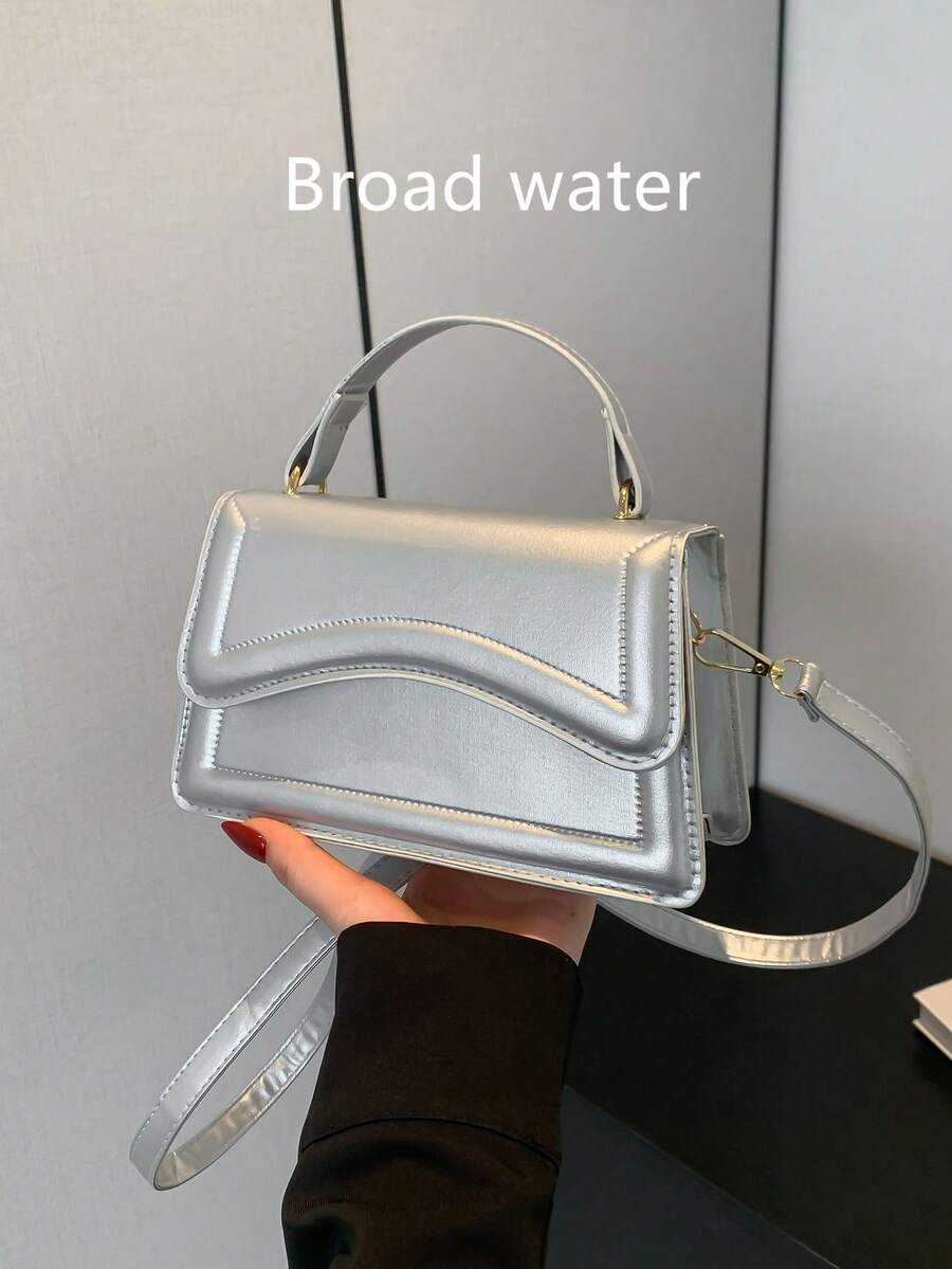 Mini Fashion Handbag For Women, Spring/Summer New Solid Color Hand-Carry Flap Multi-Use Crossbody Small Square Bag, Solid Color Embossed Casual Shoulder Crossbody Commuter Bag - Silver - View 1