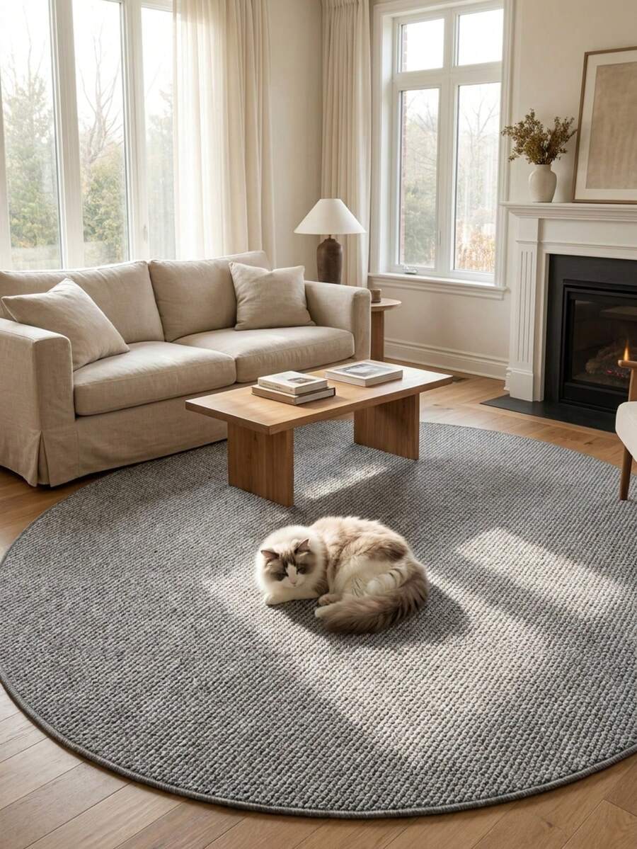 1pc, Washable Non-Slip Beige Pineapple Circle Decorative Rug, Faux Sisal Woven, 3D Textured Full Body, Non-Slip Wear-Resistant Machine Washable, Stain-Resistant Waterproof Dust-Resistant Surface, Easy To Clean, Minimalist Wabi-Sabi Style, Especially Suitable For Pet Families, Suitable For Indoor And Outdoor, Living Room, Bedroom, Entryway, Dining Room, Kitchen, Balcony And Other Living Scenes, All Season, Carpet, Rug, Carpet Living Room, Kitchen Mat, Carpet For Bedroom, Bathroom Mat, Rug Bedroom, Room Decor, Rugs For Living Room, Kitchen Rug, - Light Grey - View 1