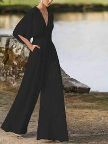 Modern Chinese-Style Jumpsuit With Asymmetrical Neckline, Mid-Waist, For Everyday Wear, Spring/Summer 2026 - 黑色 - 查看 4