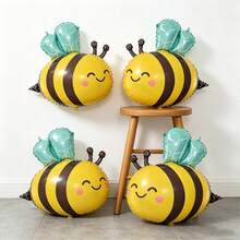 4pcs Cartoon Bee Aluminum Foil Balloons, Reusable, Suitable For Birthday Party Decorations, Insect Shaped Foil Decorative Balloons - Bee - View 1