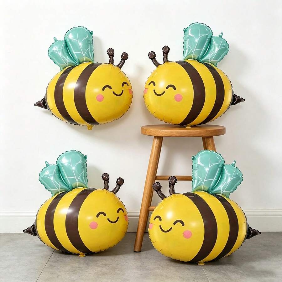 4pcs Cartoon Bee Aluminum Foil Balloons, Reusable, Suitable For Birthday Party Decorations, Insect Shaped Foil Decorative Balloons - Bee - View 1