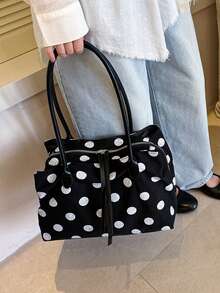 Large Capacity Women's Fashion Nylon Canvas Tote Bag, Mommy Commuter Shoulder Handbag - Black - View 4