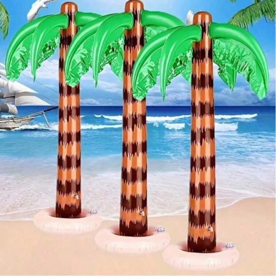 Inflatable Palm Tree Decoration - Hawaiian Tropical Beach Theme Party Decor, PVC Material, Suitable For Poolside, Birthday Party Gatherings And Photo Props - Multicolor - View 1