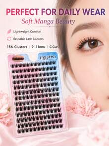156 Clusters Manga Lash Clusters, C Curl 9-11mm Mixed Length Individual False Eyelashes, Handmade Reusable Black Band DIY Lashes With 0.05mm Ultra Thin Band,Suitable For Daily DIY At Home, Daily Commuting, Dating, Parties, Holiday Gifts. - View 4