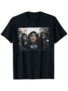 stilo rock metal, cuello redondo, adecuada para todas las estaciones, lavable a máquina, camiseta de uso casual.|Gráficos llamativos|Camisetas lavables a máquina, camisetas de estilo hip-hop - Negro - Ver 1