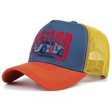 1pc Endurance Race Car Graphic Mesh Trucker Cap, Multi-Color Two-Tone Vintage Racing Summer Baseball Hat - A - View 14