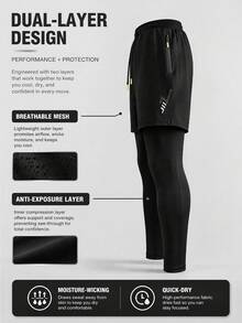 1pc Women's 2-In-1 Long Pants, Sports Outdoor Fitness Running, Workout, Running Training 2-In-1 Shorts Inner Long Pants Black - Black - View 8