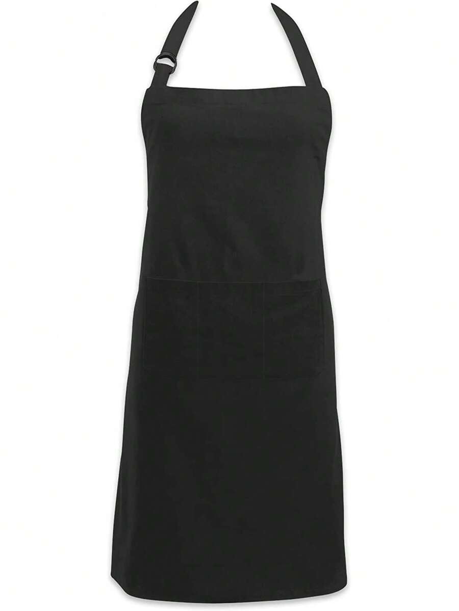 Black Waterproof Oil-Proof Adjustable Halter Apron, Home Kitchen Baking Stain-Resistant Apron, Restaurant Server Uniform Workwear, Random Style Shipped - Black - View 1
