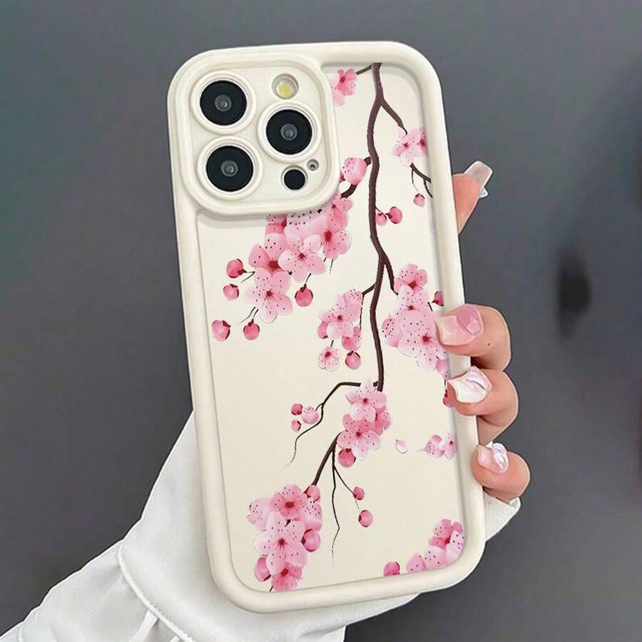 1 Funda Antigua Blanca con Estampado de Cerezo Rosa, Material TPU -Caer Cortes Precisos Protección Completa para Apple  11/12/13//14 15 16 Pro /16Pro Max, 16 Plus - Regalo Ideal Aniver - Multicolor - Ver 1