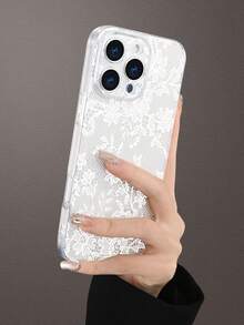 NEW Simple And Funny Lace Floral Pattern Personalized Creative Printed Perfectly Combined With Transparent Material , Hot Selling Creative Design, Fun And Personalized Mobile Phone Case Compatible With Iphone17/17Pro/17Pro Max, 16, 15, 14, 13, 12, 11 Plus/Pro Max And Series, And Compatible With For Galaxy S/A Series And More, Girlfriend, Boyfriend, Friend Or Yourself. - Clear - View 3