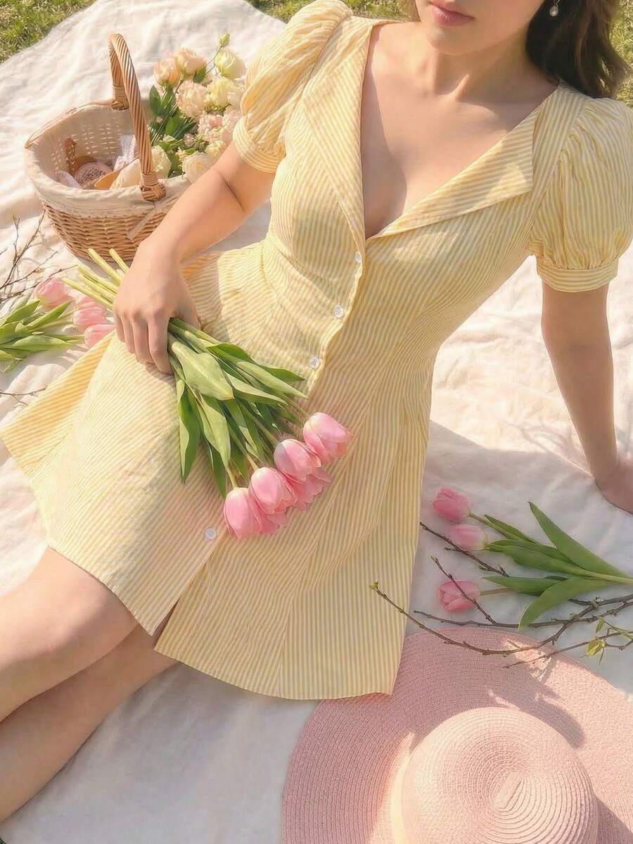 Women Midi Dresses - Yellow - View 1