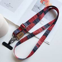 1pc Vintage Print Woven Phone Lanyard, Adjustable Crossbody Anti-Loss Chain With Leather Patch, Suitable For Keys And Cameras - Multicolor - View 11