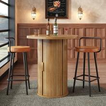 Round Bar Table With Storage, 91.6cm High Standing Table With Cabinet, MDF Wood Look, Load Capacity Up To 75kg, For Bar & Living Room - 木頭 - 查看 2