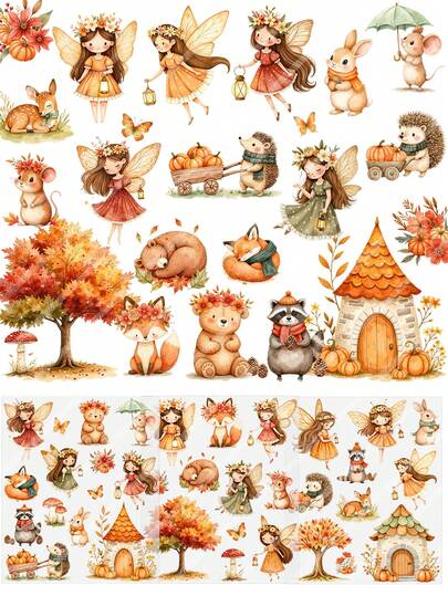 3 Sheets Autumn Magic Forest, Cute Woodland Fairy Animals DIY UV Transfer Stickers, Waterproof Decals For Mugs, Coffee Cups, Glass Cups, Vases, Laptops, Phone Cases, Greeting Cards, Illustrations, Gift Boxes, Gift Wrapping Decoration, Handmade Crafts, Holiday Birthday Party Decor
