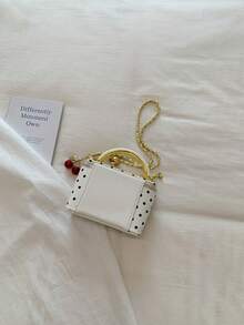 1 pieza Bolso de mano cuadrado pequeño casual y versátil de color negro, tela de cuadrícula bordada de moda, adecuado para el trabajo, almacenamiento de teléfono, lápiz labial, monedas, colgante no incluido - Blanco - Ver 9