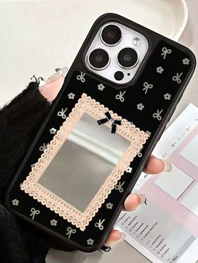 This Black, Sweet-Style Mirrored Phone Case Features Soft TPU Shockproof Lace Bow Detailing And Is Compatible With Apple IPhones 13/11/17/17 Pro/16/14/15/7Plus/8Plus/X/Xs Max/Xr/11Pro/12Pro/13Pro/14Pro/13Mini/11ProMax/12ProMax/13ProMax/14ProMax/14Plus/17ProMax/17Air/7/8/16Pro/16Plus/16ProMax/17ProMax And Galaxy/A54/A14/A12/A13/A15/A32/A33/A24/A52S/S20/S21/S22/S23/S24/S23 Plus/S24 Ultra/S25/A15/A33/A23. It Makes A Perfect Gift For A Friend.