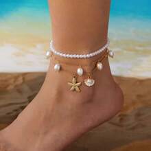 Women's Starfish Shell Anklets, Bohemian Ankle Bracelet, Rice Bead Leg Bracelet, Handmade Foot Chain, Bohemian Jewelry, Sandals, Gift - AK25Y0068 - View 1