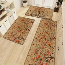 1pc Home Decor, Floral Tree Pattern Printed Linen Kitchen Rug, Kitchen Mat, Floor Mat, Bathroom Mat, Door Mat, 3D Printed Rectangular, Suitable For Living Room, Bedroom, Hallway, Bathroom, Laundry Room - Polyester Rug, Suitable For Indoor And Outdoor Home Decor - Multicolor - View 5