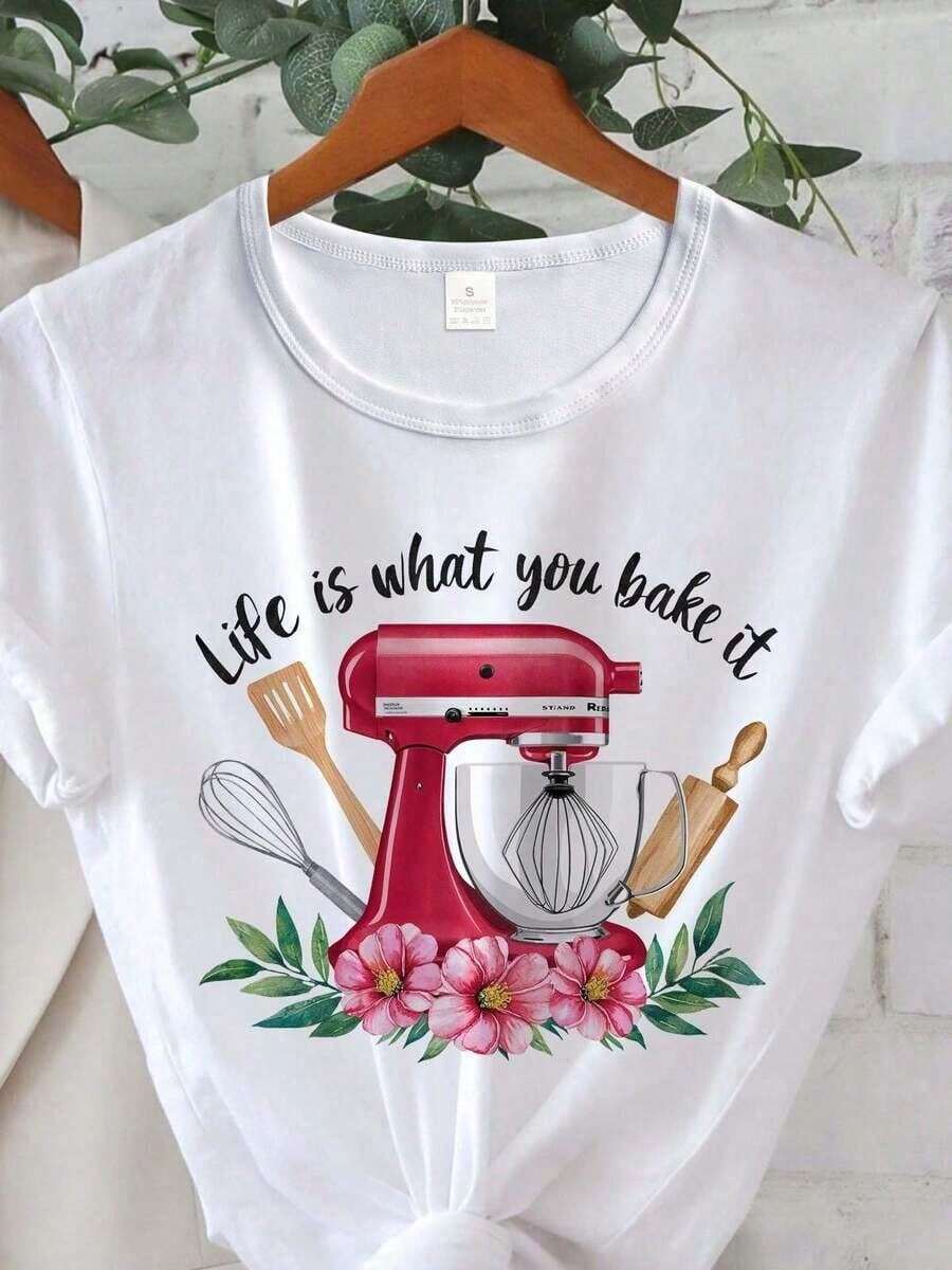La vida de las mujeres es mejor gracias a la camiseta con temática de repostería - Camiseta casual de manga corta y cuello redondo con un toque dulce, elasticidad media, adecuada para usar e - Blanco - Ver 1