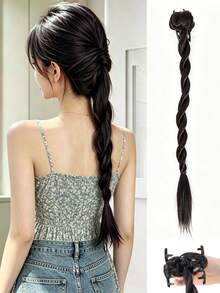 18 Inch Brown Black Long Braided Wig, Synthetic Material Clip-In Braided Bun, Easy To Wear, Ponytail Style - Multicolor - View 1