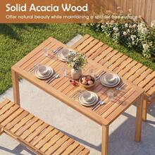 3 Pieces Acacia Wood Patio Dining Set Outdoor Rectangular Table And Benches With Slatted Seats-XY418686 - FXC7F3B9Z7B8R0 - View 7
